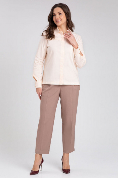 Бежевая хлопковая рубашка прямого силуэта IVARI 418/1 ванильный - фото 3