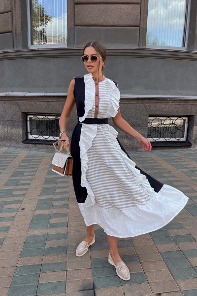 Льняное платье с воланами на пуговицах и воланами Pavlova 160 разноцветное2 - фото 2