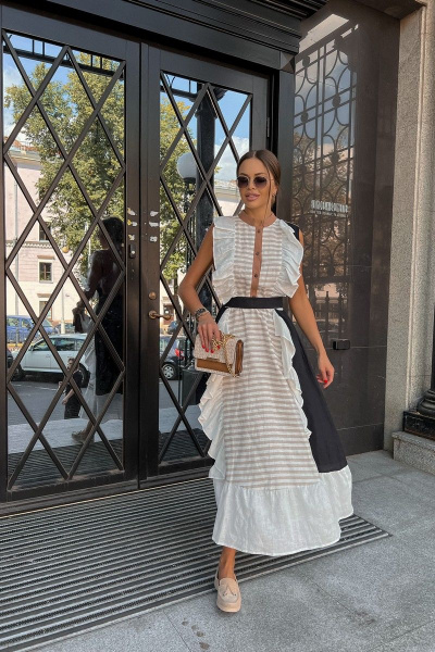 Льняное платье с воланами на пуговицах и воланами Pavlova 160 разноцветное2 - фото 3