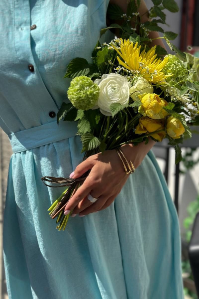 Платье из льна с воланами на каждый день Pavlova 162 бирюза - фото 5