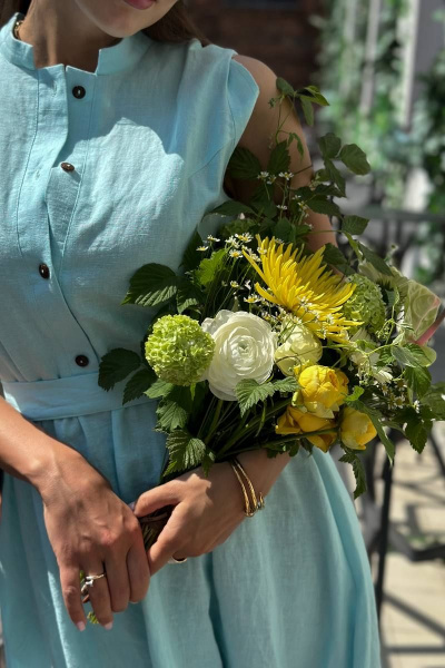 Платье из льна с воланами на каждый день Pavlova 162 бирюза - фото 6