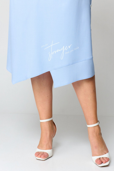 Платье летнее из лен текстиля с ассиметричным подрезом Мишель стиль 1193 голубой - фото 6