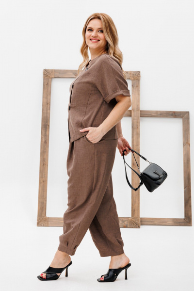 Костюм летний женский из льна: жакет и брюки Michel chic 1337/1 коричневый - фото 5