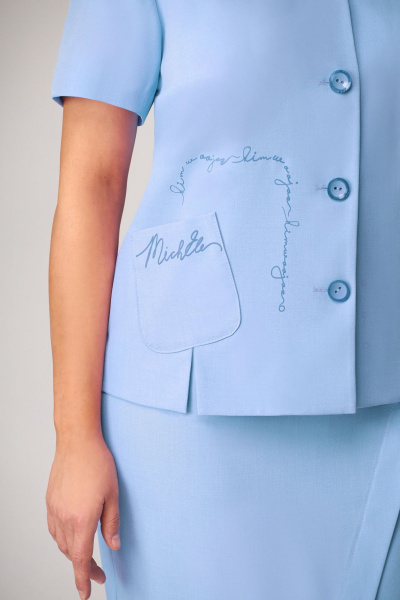 Летний женский комплект жакет и юбка полуприлегающего Мишель стиль 1057-1 голубой - фото 5