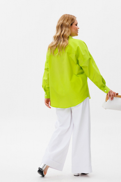 Блуза летняя оверсайз с длинным рукавом из хлопка Michel chic 778 салатовый - фото 6