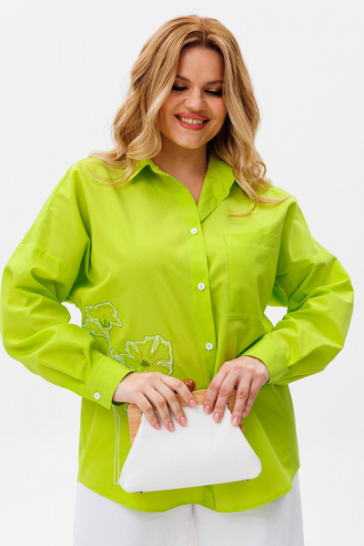 Блуза летняя оверсайз с длинным рукавом из хлопка Michel chic 778 салатовый - фото 3
