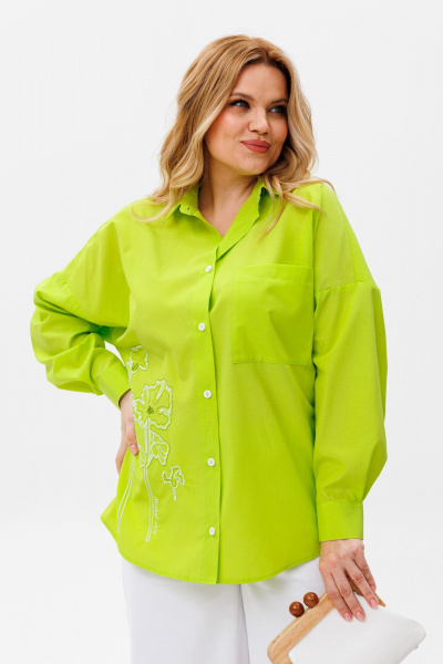 Блуза летняя оверсайз с длинным рукавом из хлопка Michel chic 778 салатовый - фото 2