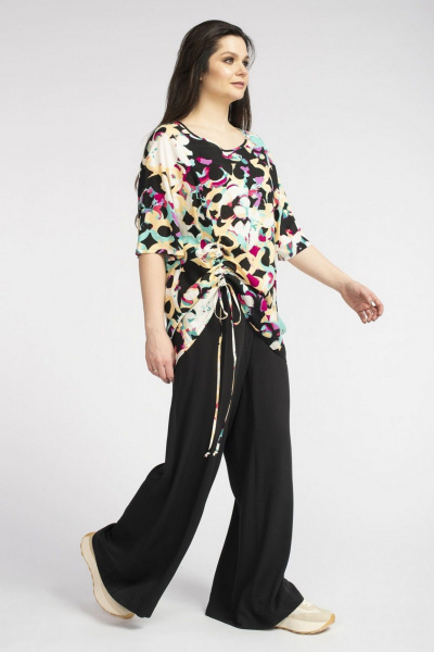 Женская свободная вискозная блузка-туника FASHION CENTRE В-3510 мультиколор_на_черном - фото 4