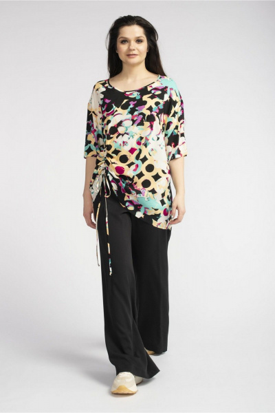 Женская свободная вискозная блузка-туника FASHION CENTRE В-3510 мультиколор_на_черном - фото 1