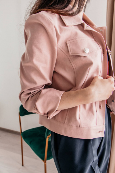 Джинсовый жакет демисезонный розовый из хлопка Legend Style G-005 пудра - фото 4