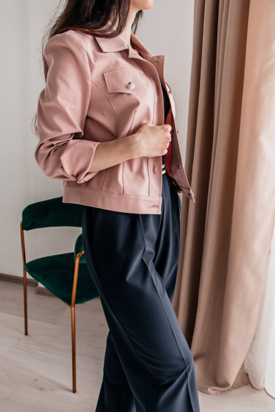 Джинсовый жакет демисезонный розовый из хлопка Legend Style G-005 пудра - фото 2