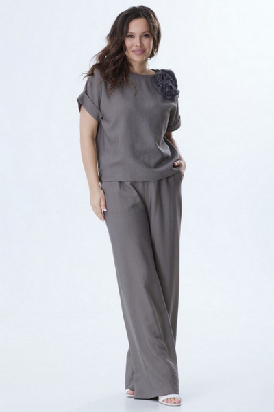 Элегантный комплект из блузы и брюк из вискозы для летних дней Магия моды 2419 серый - фото 6
