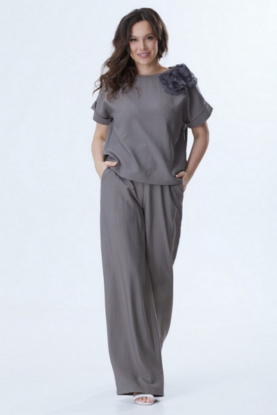 Элегантный комплект из блузы и брюк из вискозы для летних дней Магия моды 2419 серый - фото 1