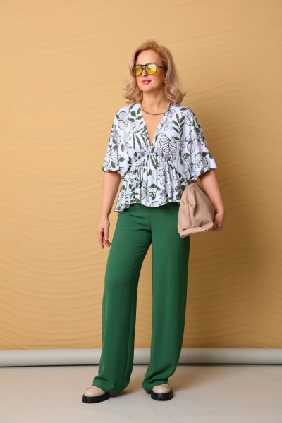 Костюм 2-ка из вискозы и трикотажа с приталенным топом LM К8148 - фото 1