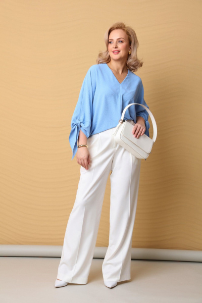 Костюм 2-ка с свободной укороченной блузой и широкими брюками LM БК4019 - фото 1