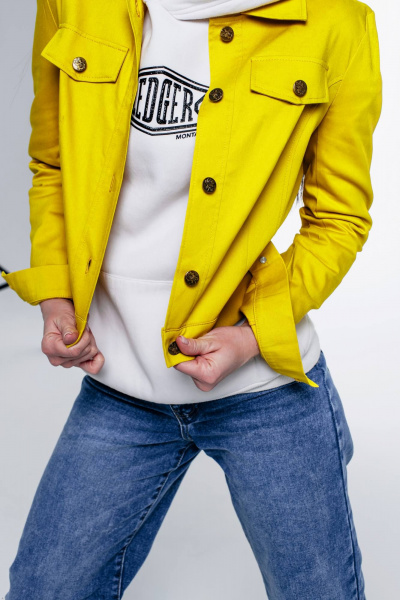 Джинсовый жакет демисезонный желтый из хлопка Legend Style G-005 горчичиный - фото 4