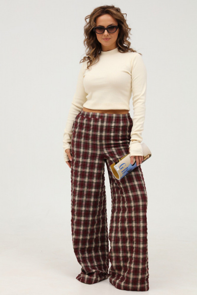 Демисезонные широкие брюки в клетку из текстиля Angelina & Сompany 983 - фото 3