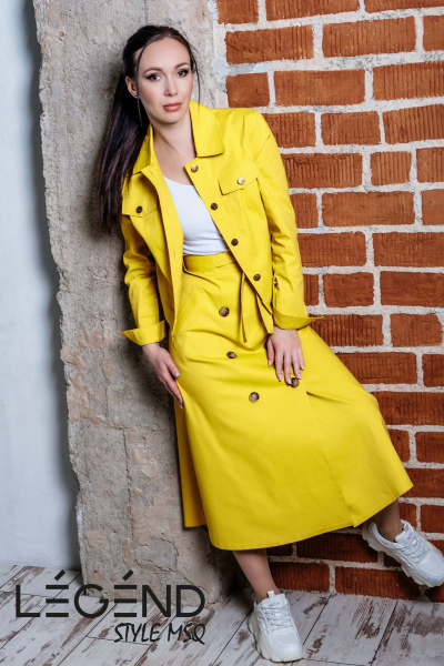 Юбка трапеция демисезонная из хлопкового текстиля Legend Style S-009 горчица - фото 4