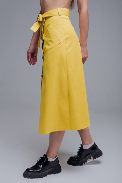 Юбка трапеция демисезонная из хлопкового текстиля Legend Style S-009 горчица - фото 3