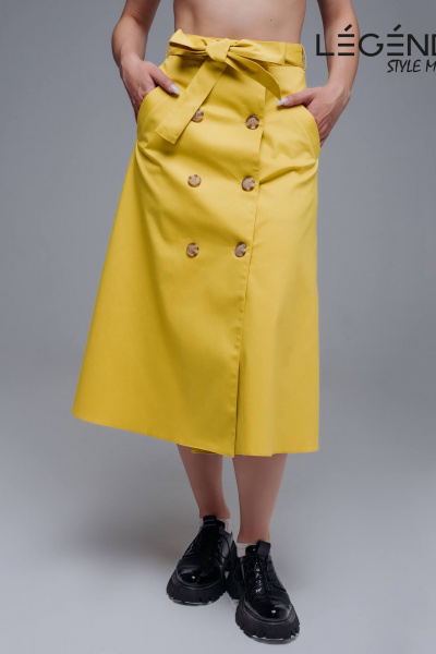 Юбка трапеция демисезонная из хлопкового текстиля Legend Style S-009 горчица - фото 2