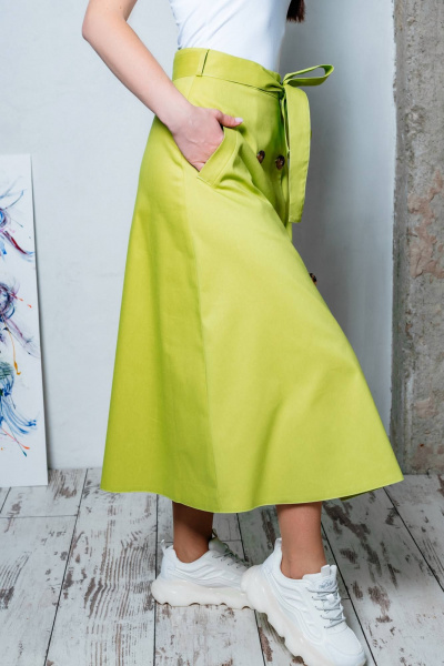 Юбка трапеция демисезонная из хлопкового текстиля Legend Style S-009 яблоко - фото 2
