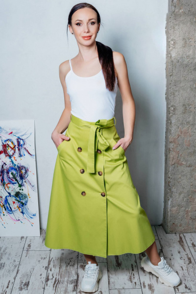 Юбка трапеция демисезонная из хлопкового текстиля Legend Style S-009 яблоко - фото 1