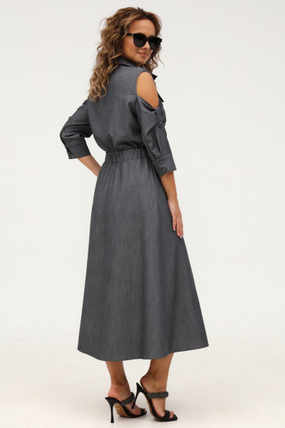 Платье ежедневное серое рубашечного типа с карманами Angelina & Сompany 986 - фото 10