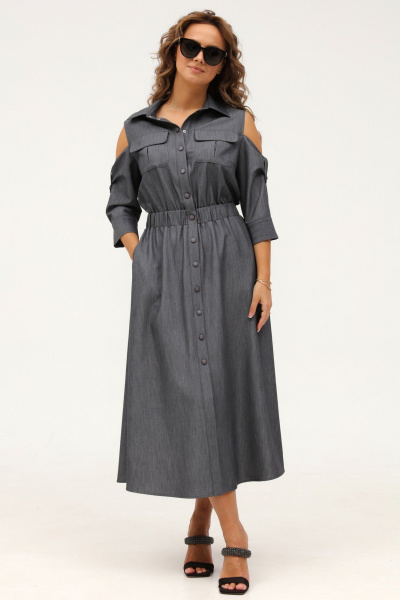 Платье ежедневное серое рубашечного типа с карманами Angelina & Сompany 986 - фото 9