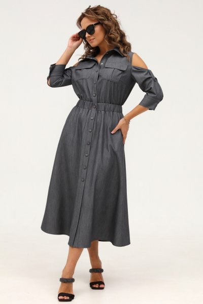 Платье ежедневное серое рубашечного типа с карманами Angelina & Сompany 986 - фото 6