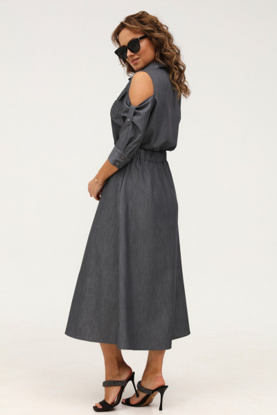 Платье ежедневное серое рубашечного типа с карманами Angelina & Сompany 986 - фото 5