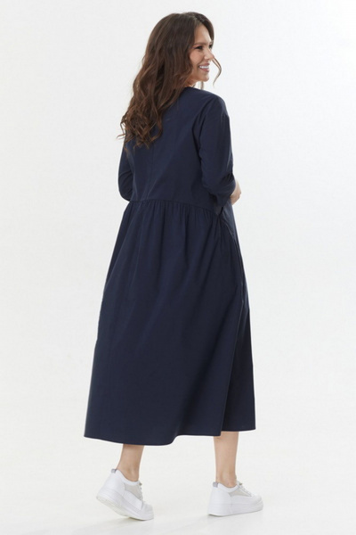 Свободное платье из текстиля с функциональными карманами Магия моды 2440 темно-синий - фото 2