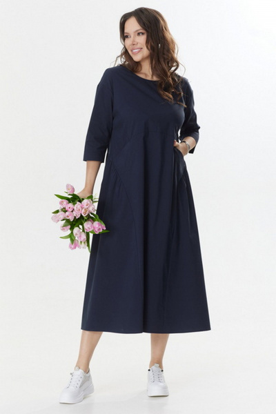 Свободное платье из текстиля с функциональными карманами Магия моды 2440 темно-синий - фото 5