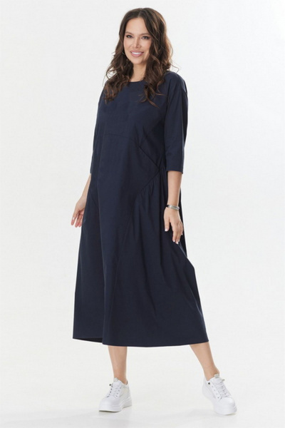 Свободное платье из текстиля с функциональными карманами Магия моды 2440 темно-синий - фото 1