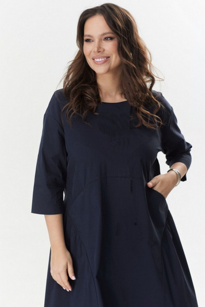 Свободное платье из текстиля с функциональными карманами Магия моды 2440 темно-синий - фото 3