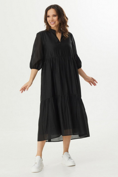 Легкие ярусные платье из тонкой поливискозы с разрезом Магия моды 2409 черный - фото 5