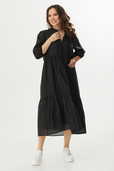 Легкие ярусные платье из тонкой поливискозы с разрезом Магия моды 2409 черный - фото 4