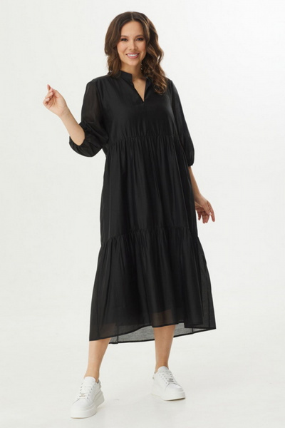 Легкие ярусные платье из тонкой поливискозы с разрезом Магия моды 2409 черный - фото 3