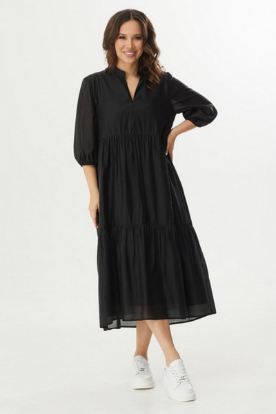 Легкие ярусные платье из тонкой поливискозы с разрезом Магия моды 2409 черный - фото 1