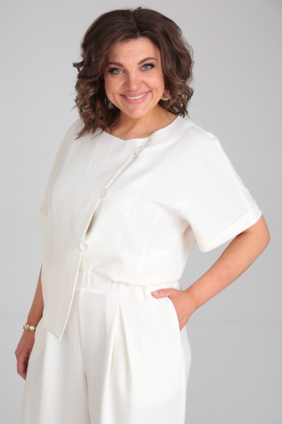 Костюм из льна-жакет и брюки-шаровары на каждый день Michel chic 1337/1 молоко - фото 6