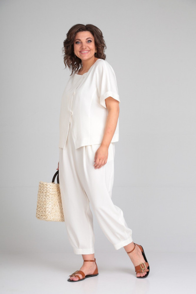 Костюм из льна-жакет и брюки-шаровары на каждый день Michel chic 1337/1 молоко - фото 3