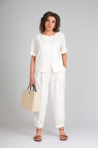 Костюм из льна-жакет и брюки-шаровары на каждый день Michel chic 1337/1 молоко - фото 2