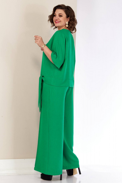 Летний костюм двойка блуза с поясом и брюки палаццо Shetti 4055 изумруд - фото 6