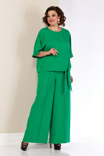 Летний костюм двойка блуза с поясом и брюки палаццо Shetti 4055 изумруд - фото 5