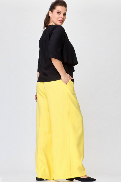 Брюки палаццо из костюмной ткани с карманами и складками SOVA 11230 желтый - фото 5