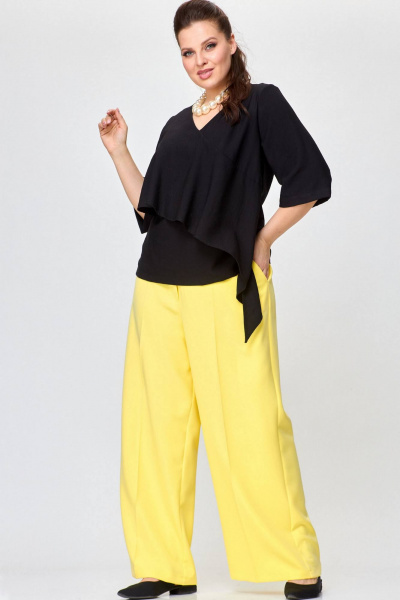 Брюки палаццо из костюмной ткани с карманами и складками SOVA 11230 желтый - фото 4