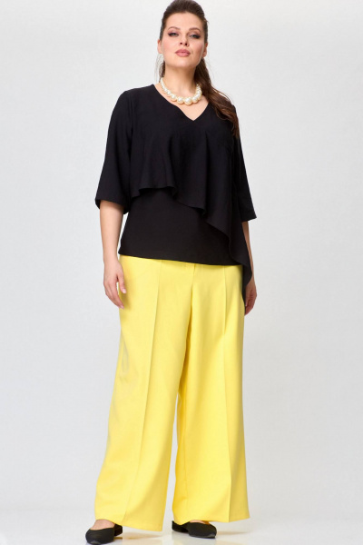 Брюки палаццо из костюмной ткани с карманами и складками SOVA 11230 желтый - фото 2