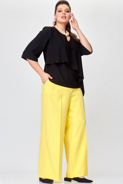 Брюки палаццо из костюмной ткани с карманами и складками SOVA 11230 желтый - фото 1