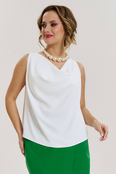 Топ в бельевом стиле из атласа и текстиля SOVA 11051 молочный - фото 4