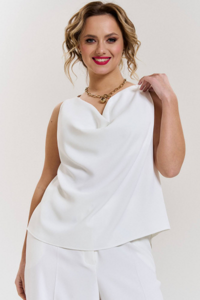 Топ в бельевом стиле из атласа и текстиля SOVA 11051 молочный - фото 3