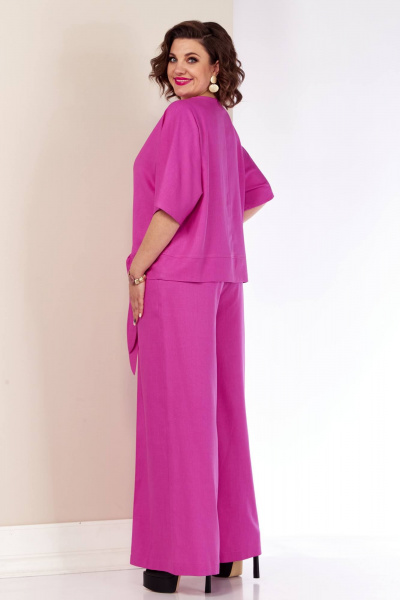 Летний двойка блуза и брюки с высоким поясом Shetti 4055 фуксия - фото 7